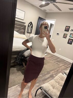 White House Black Market Wine Pencil Skirt with Front Slits